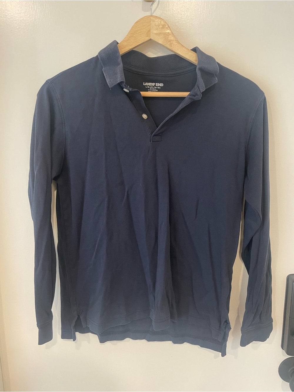 Kids Lands' End unisex Long-Sleeve Navy Polo Shirt size 14-16